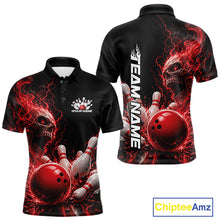 Load image into Gallery viewer, Custom Name Red Flame Skull Bowling Men Polo Shirts, Halloween Team Bowling Outfit IPHW11391