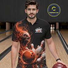 Load image into Gallery viewer, Custom Name Orange Flame Skull Bowling Men Polo Shirts, Halloween Team Bowling Outfit IPHW11393