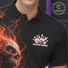 Load image into Gallery viewer, Custom Name Orange Flame Skull Bowling Men Polo Shirts, Halloween Team Bowling Outfit IPHW11393