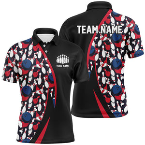 Red, White And Blue Bowling Ball And Pins Pattern Custom Bowling Team Jerseys For Men IPHW6732