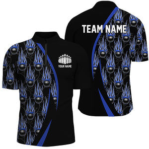 Blue Flame Bowling Ball Pattern Custom Bowling Shirts For Men, Fire Bowling League Outfits IPHW6735