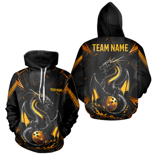 Custom Black And Gold Dragon Bowling Men And Women Hoodie Shirts, Dragon Bowling Team Uniform IPHW7312