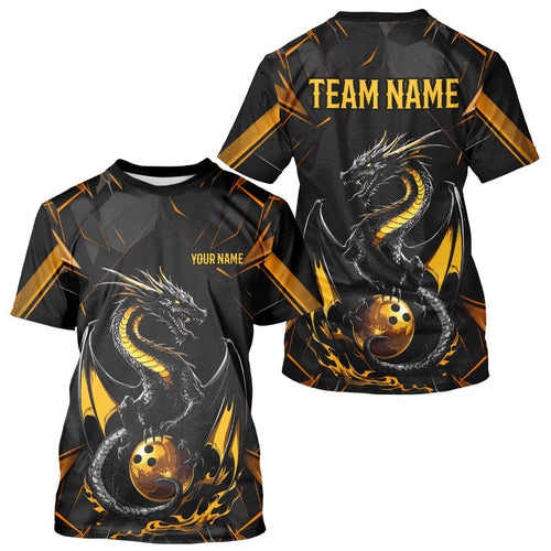 Custom Black And Gold Dragon Bowling Men T-Shirts Shirts, Dragon Bowling Team Uniform IPHW7312