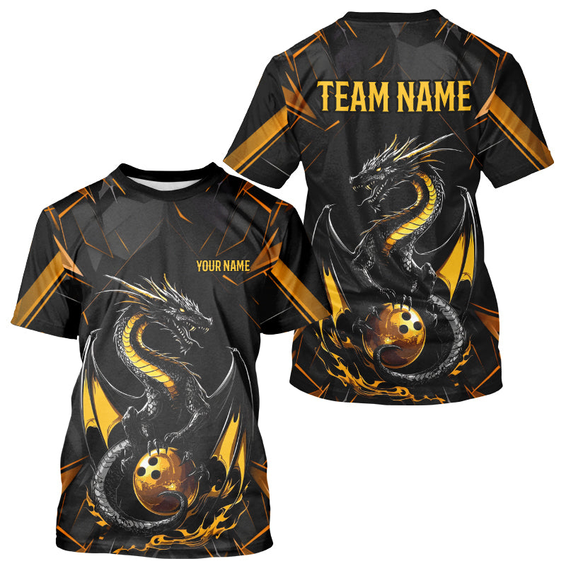 Custom Black And Gold Dragon Bowling Men T-Shirts Shirts, Dragon Bowling Team Uniform IPHW7312