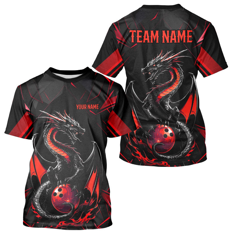 Custom Black And Red Dragon Bowling For Men, Dragon Bowling Team Uniform IPHW7313