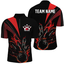 Load image into Gallery viewer, Custom Black And Red Flame Bowling Shirts For Men, Bowling League Shirts Team Jerseys IPHW7324
