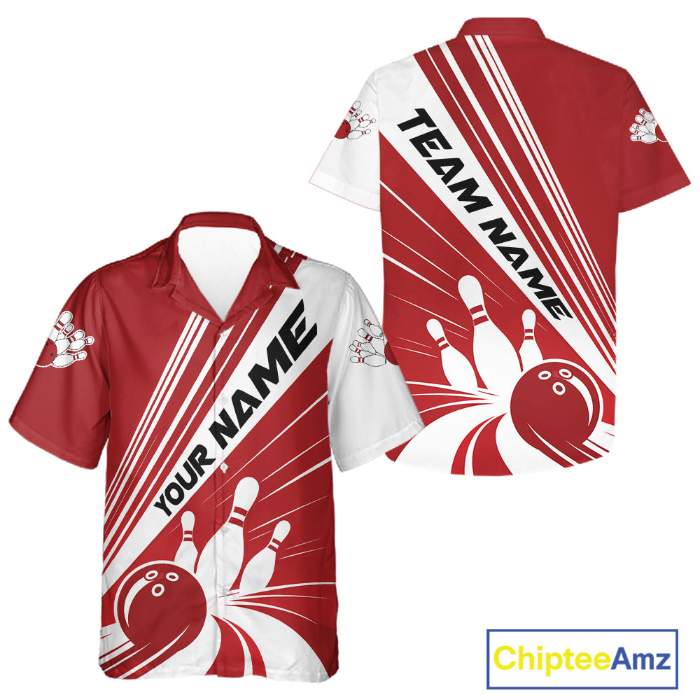 Custom White And Red Classic Retro Bowling Team Men And Women Button Up Shirt, Bowling League Shirt IPHW12067
