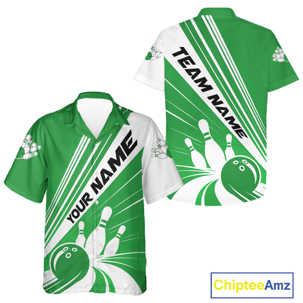 Custom White And Green Classic Retro Bowling Team Men And Women Button Up Shirt, Bowling League Shirt IPHW12070