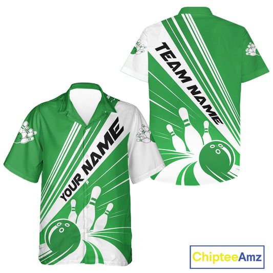 Custom White And Green Classic Retro Bowling Team Men And Women Button Up Shirt, Bowling League Shirt IPHW12070