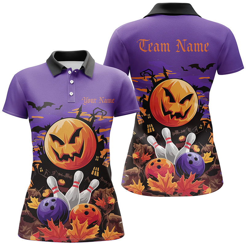 Custom Purple Halloween Bowling Shirts For Women, Halloween Team Outfit Bowling Gifts IPHW7628