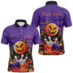 Custom Purple Halloween Bowling Shirts For Men, Halloween Team Outfit Bowling Gifts IPHW7628