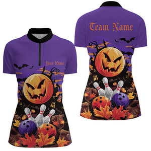 Custom Purple Halloween Bowling Shirts For Women, Halloween Team Outfit Bowling Gifts IPHW7628