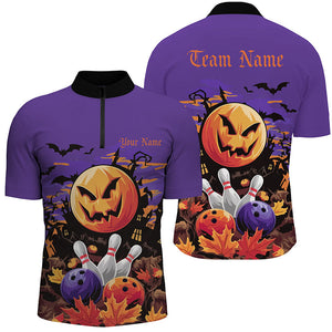 Custom Purple Halloween Bowling Shirts For Men, Halloween Team Outfit Bowling Gifts IPHW7628