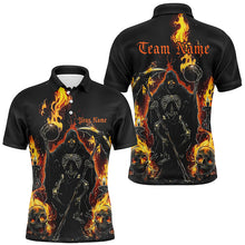 Load image into Gallery viewer, Grim Reaper Custom Flame Bowling Shirts For Men, Black And Fiery Halloween Bowling Outfits IPHW7631