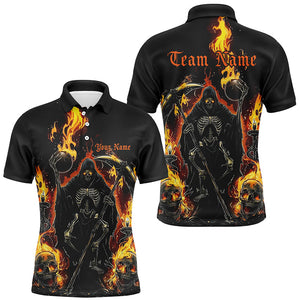 Grim Reaper Custom Flame Bowling Shirts For Men, Black And Fiery Halloween Bowling Outfits IPHW7631