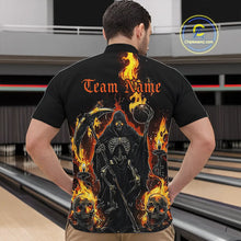 Load image into Gallery viewer, Grim Reaper Custom Flame Bowling Shirts For Men, Black And Fiery Halloween Bowling Outfits IPHW7631