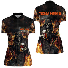 Load image into Gallery viewer, Bowling And Beer Custom Skull Bowling Shirts For Women, Gothic Halloween Style Outfits IPHW7632