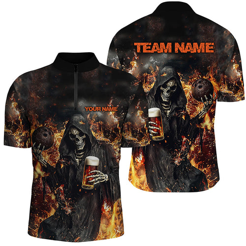 Bowling And Beer Custom Skull Bowling Shirts For Men, Gothic Halloween Style Outfits IPHW7632