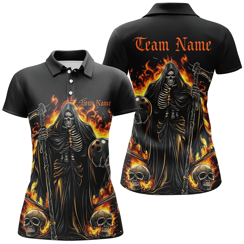 Custom Grim Reaper Flame Ladies Bowling Shirts, Unisex Bowling Team Shirts Halloween Outfit IPHW7633