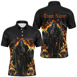 Custom Grim Reaper Flame Bowling Shirts For Men, Unisex Bowling Team Shirts Halloween Outfit IPHW7633