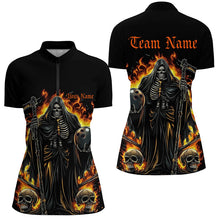 Load image into Gallery viewer, Custom Grim Reaper Flame Ladies Bowling Shirts, Unisex Bowling Team Shirts Halloween Outfit IPHW7633