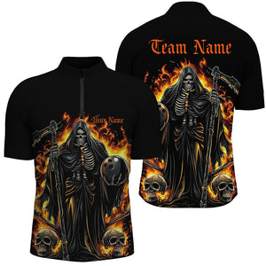 Custom Grim Reaper Flame Bowling Shirts For Men, Unisex Bowling Team Shirts Halloween Outfit IPHW7633