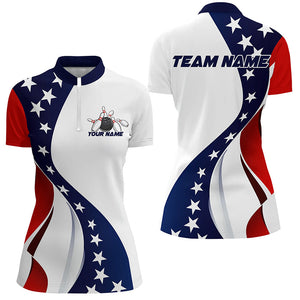 American Flag Custom Patriotic Bowling Shirts For Women, Team Bowling League Shirts Uniform IPHW7634