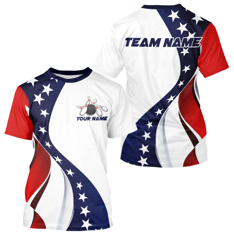 American Flag Custom Patriotic Bowling T-Shirts For Men, Team Bowling League IPHW7634