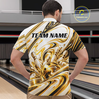 Custom White And Gold Marble Bowling Team Men Quarter Zip Shirt Bowling Tournament Outfit IPHW12825