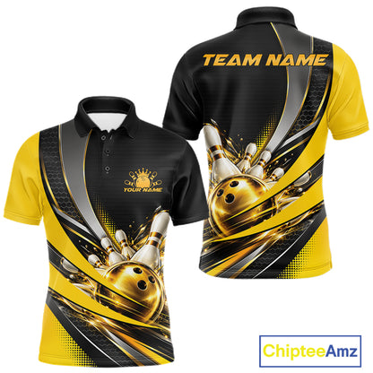 Custom Black And Gold Bowling Jersey For Men, Bowling League Team Polo Shirt IPHW12828