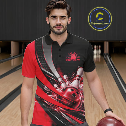 Custom Black And Red Bowling Jersey For Men, Bowling League Team Polo Shirt IPHW12829