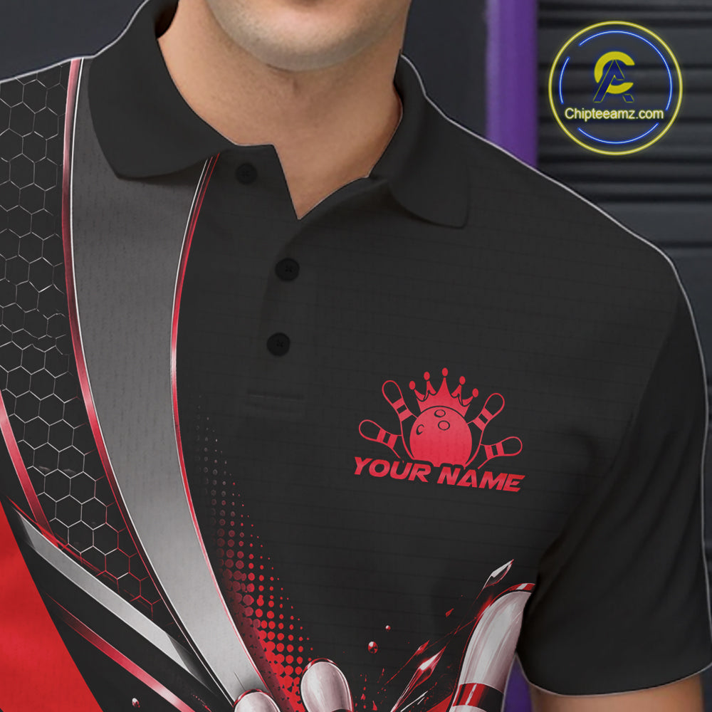 Custom Black And Red Bowling Jersey For Men, Bowling League Team Polo Shirt IPHW12829