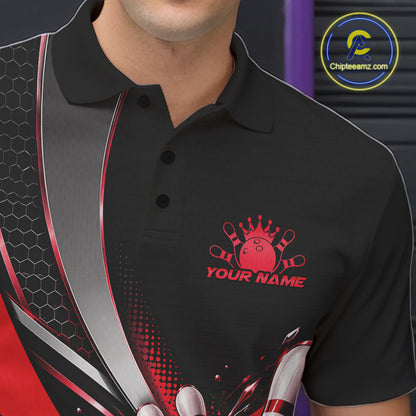 Custom Black And Red Bowling Jersey For Men, Bowling League Team Polo Shirt IPHW12829