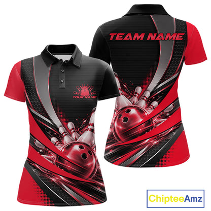 Custom Black And Red Bowling Jersey For Women, Bowling League Team Polo Shirt IPHW12829