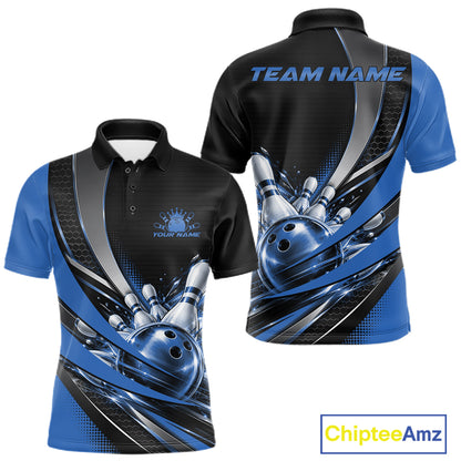 Custom Black And Blue Bowling Jersey For Men, Bowling League Team Polo Shirt IPHW12830
