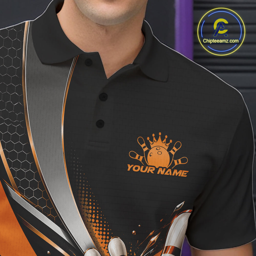 Custom Black And Orange Bowling Jersey For Men, Bowling League Team Polo Shirt IPHW12831
