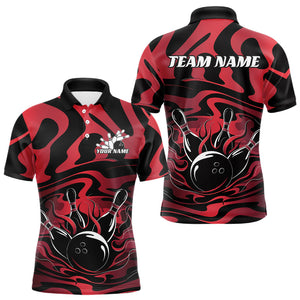 Custom Red And Black Flame Bowling Polo Shirts For Men, Bowling Jerseys Bowler Outfits IPHW8041