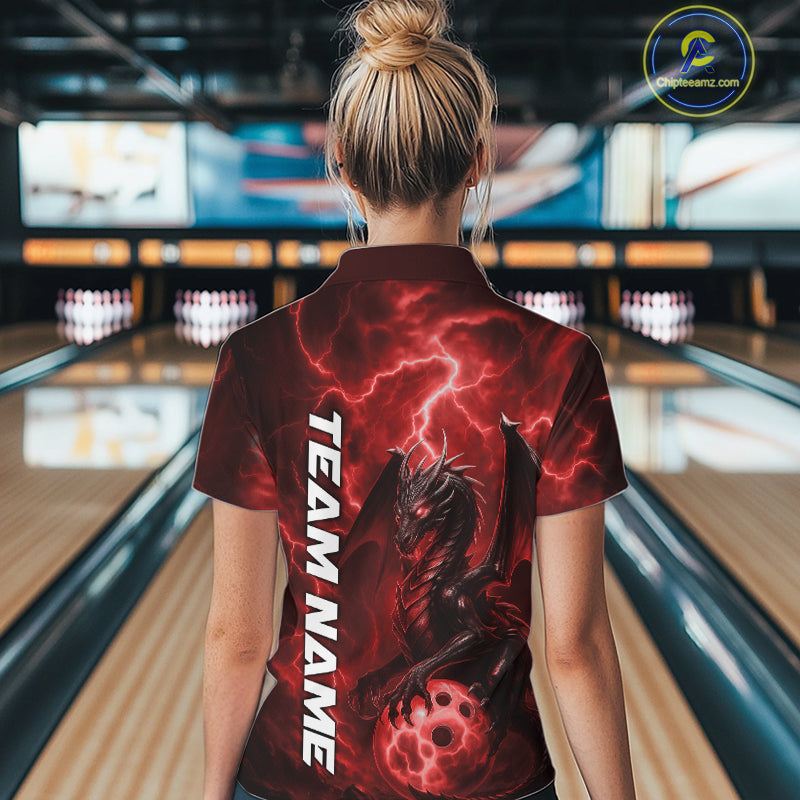 Custom Red Thunder Lightning Bowling Team Women Shirt, Dragon Bowling Jerseys IPHW10195