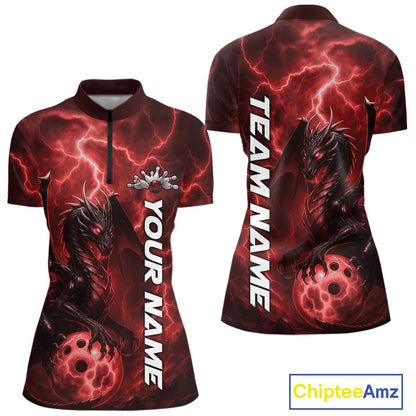 Custom Red Thunder Lightning Bowling Team Women Shirt, Dragon Bowling Jerseys IPHW10195