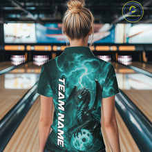 Load image into Gallery viewer, Custom Turquoise Blue Thunder Lightning Bowling Team Women Shirt, Bowling Jerseys IPHW10196