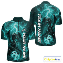 Load image into Gallery viewer, Custom Turquoise Blue Thunder Lightning Bowling Team Men Quarter-Zip Shirt, Bowling Jerseys IPHW10196