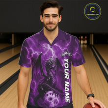 Load image into Gallery viewer, Custom Purple Thunder Lightning Bowling Team Men And Women Hawaiian Shirt, Dragon Bowling Jerseys IPHW10197