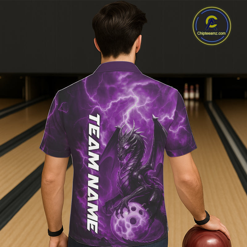 Custom Purple Thunder Lightning Bowling Team Men And Women Hawaiian Shirt, Dragon Bowling Jerseys IPHW10197