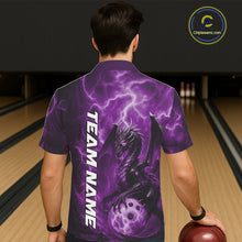 Load image into Gallery viewer, Custom Purple Thunder Lightning Bowling Team Men And Women Hawaiian Shirt, Dragon Bowling Jerseys IPHW10197