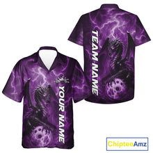 Load image into Gallery viewer, Custom Purple Thunder Lightning Bowling Team Men And Women Hawaiian Shirt, Dragon Bowling Jerseys IPHW10197