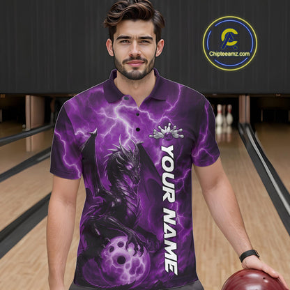 Custom Purple Thunder Lightning Bowling Team Men Polo Shirt, Dragon Bowling Jerseys IPHW10197