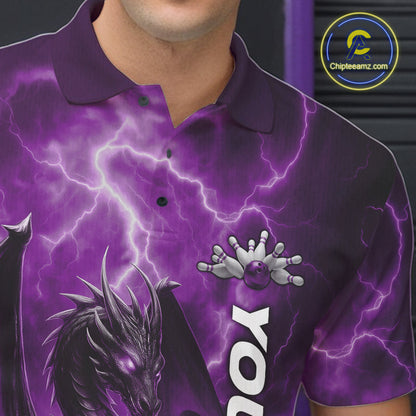 Custom Purple Thunder Lightning Bowling Team Men Polo Shirt, Dragon Bowling Jerseys IPHW10197
