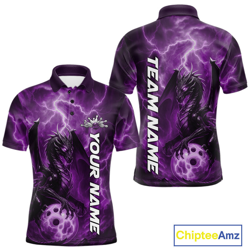 Custom Purple Thunder Lightning Bowling Team Men Polo Shirt, Dragon Bowling Jerseys IPHW10197