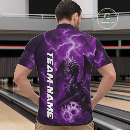 Custom Purple Thunder Lightning Bowling Team Men Quarter-Zip Shirt, Dragon Bowling Jerseys IPHW10197