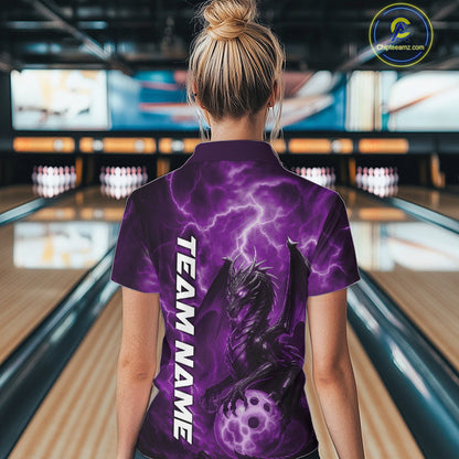 Custom Purple Thunder Lightning Bowling Team Women Shirt, Dragon Bowling Jerseys IPHW10197